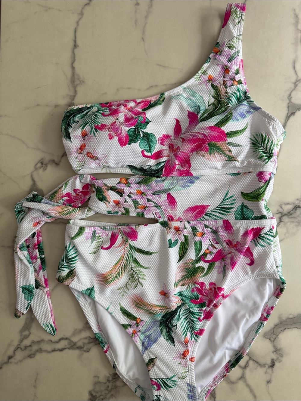 La Blanca One Piece Swimsuit Tropical Floral One-Shoulder Cut-Out Lined Size 4 - Picture 5 of 7